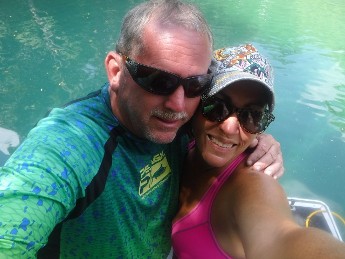 Man and woman taking a selfie with Gator Gill LLC hookah scuba equipment in Weeki Wachee